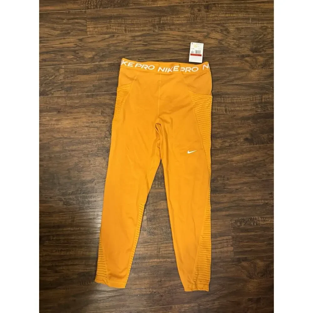 Nike Pro Women's Leggings Size L Light Curry High Waist Full Length Training